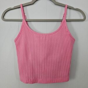 Old Navy Cami Tank Women XS Pink Ribbed Bra Cropped Adjustable Straps Basic